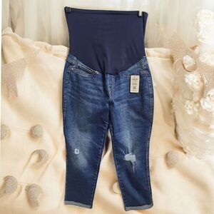 Signature Levi Strauss Maternity Over Belly‎ Distressed Cropped Jeans Stretch L